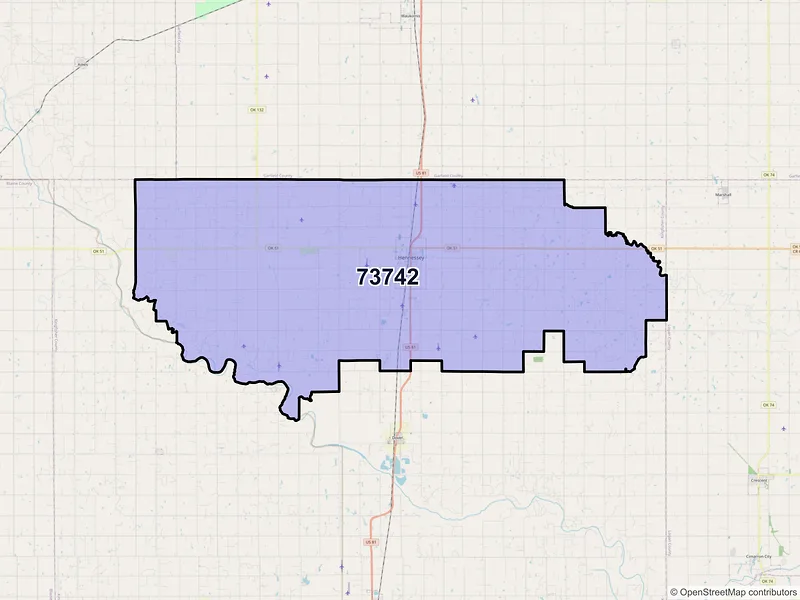 Map of ZIP Code 73742 — Hennessey, OK