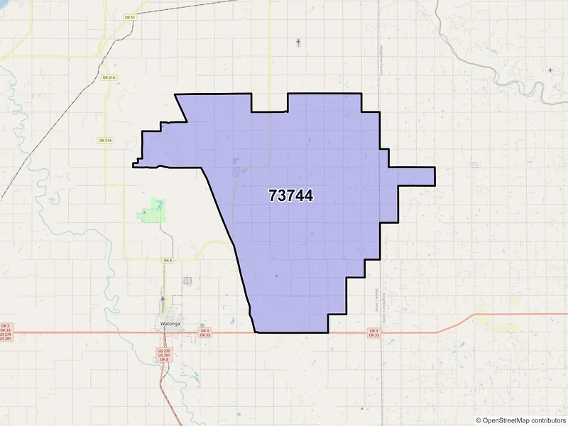 Map of ZIP Code 73744 — Hitchcock, OK