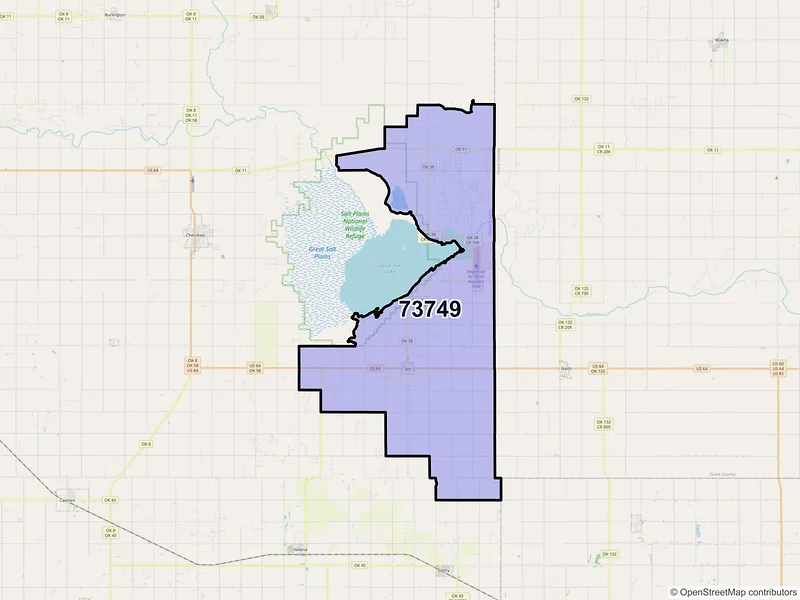 Map of ZIP Code 73749 — Jet, OK
