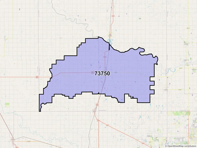 Map of Kingfisher, Oklahoma and ZIP codes