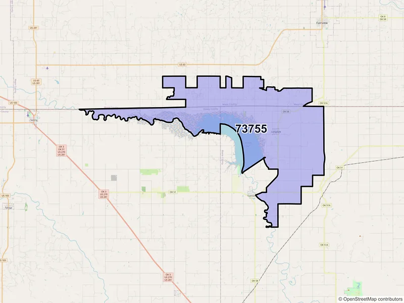 Map of ZIP Code 73755 — Longdale, OK