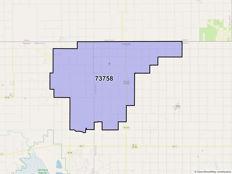 Map of Manchester, Oklahoma and ZIP codes