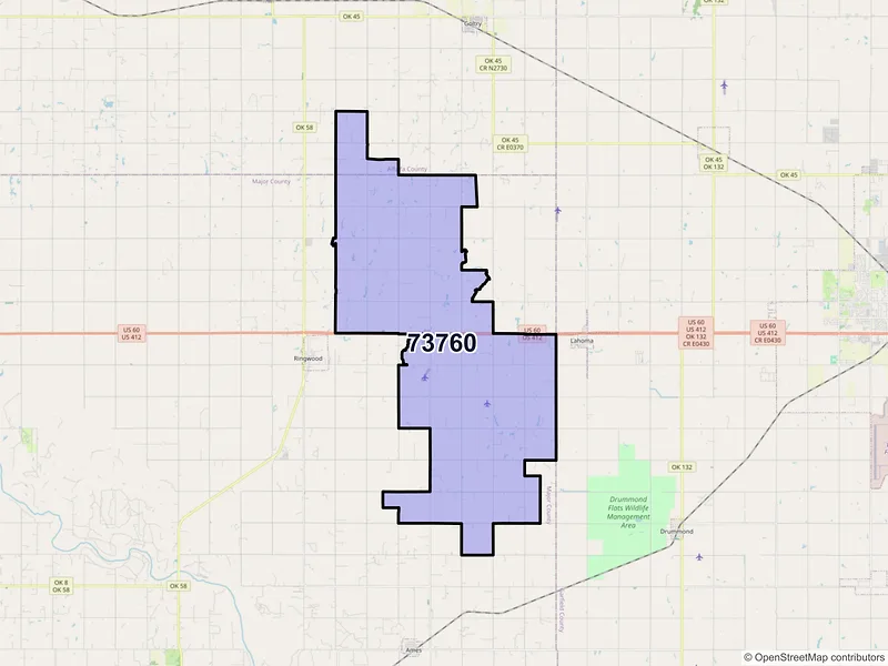 Map of ZIP Code 73760 — Meno, OK