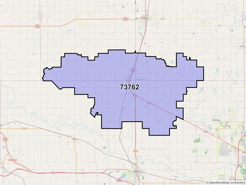Map of ZIP Code 73762 — Okarche, OK