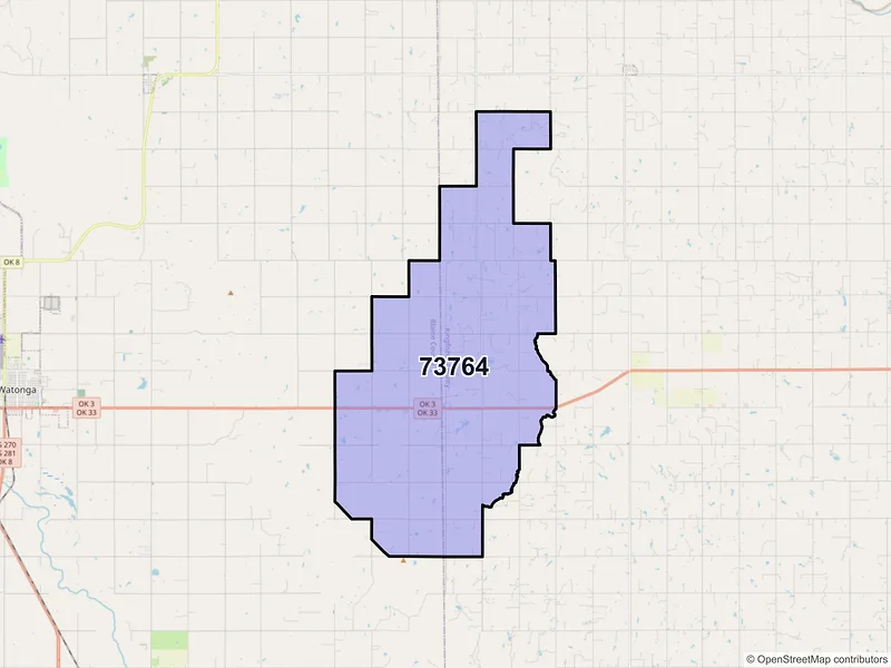Map of ZIP Code 73764 — Omega, OK
