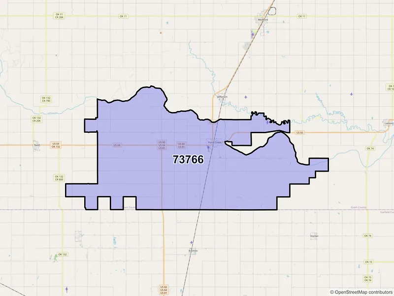 Map of ZIP Code 73766 — Pond Creek, OK