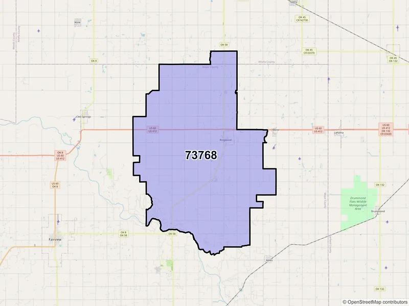 Map of ZIP Code 73768 — Ringwood, OK
