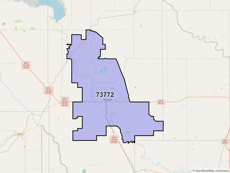 Map of ZIP Code 73772 — Watonga, OK