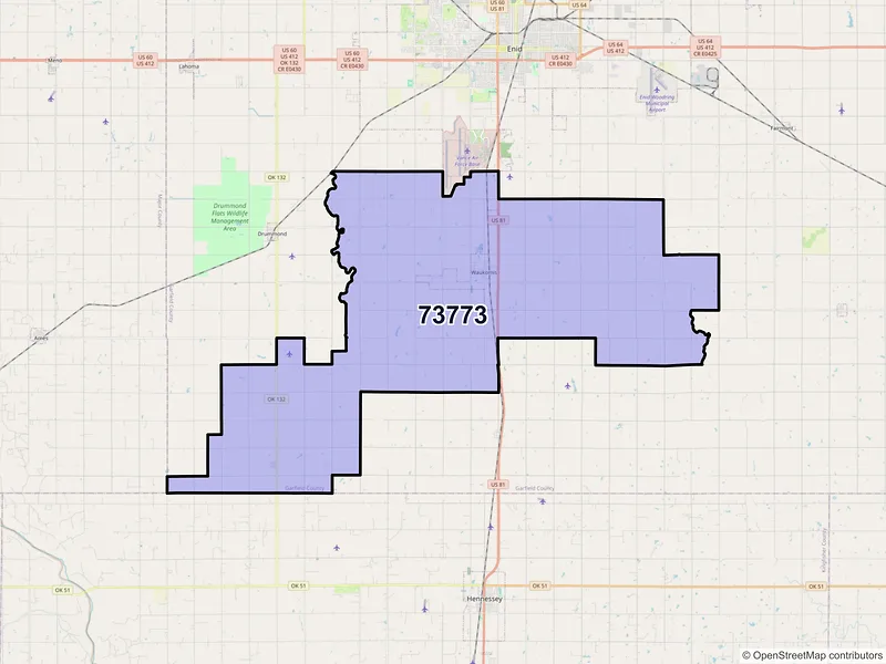 Map of ZIP Code 73773 — Waukomis, OK
