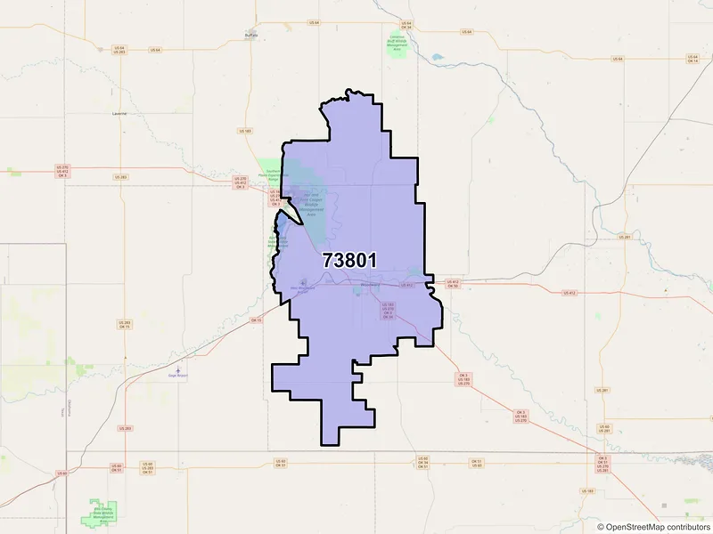 Map of ZIP Code 73801 — Woodward, OK