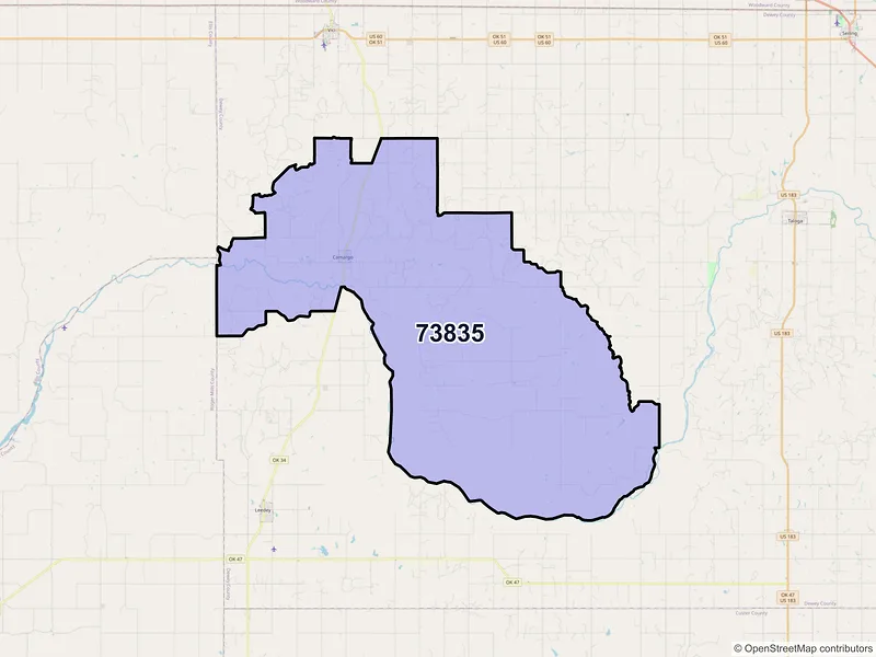 Map of ZIP Code 73835 — Camargo, OK