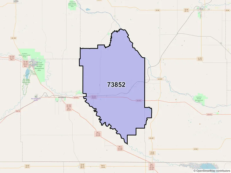 Map of ZIP Code 73852 — Mooreland, OK