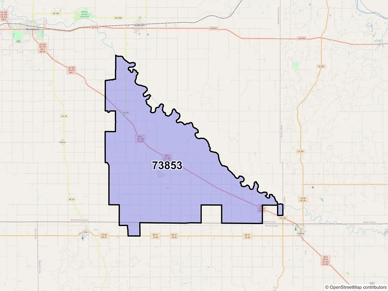 Map of ZIP Code 73853 — Mutual, OK