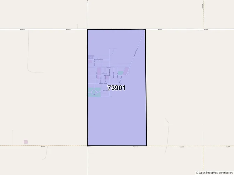 Map of Adams, Oklahoma and ZIP codes