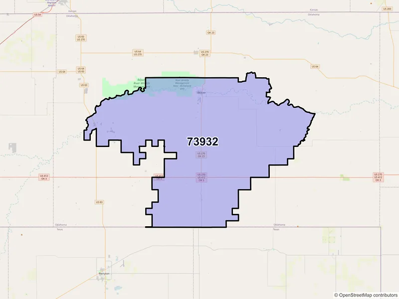 Map of Beaver, Oklahoma and ZIP codes
