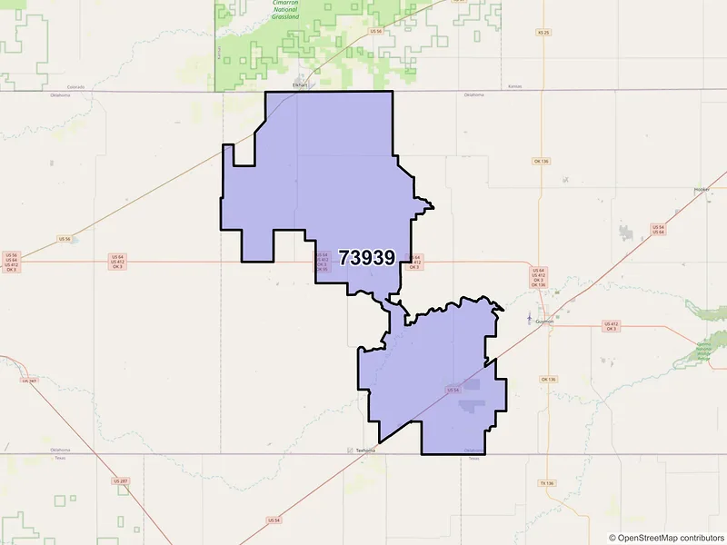 Map of ZIP Code 73939 — Goodwell, OK