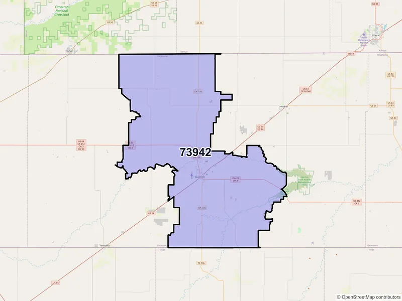 Map of ZIP Code 73942 — Guymon, OK