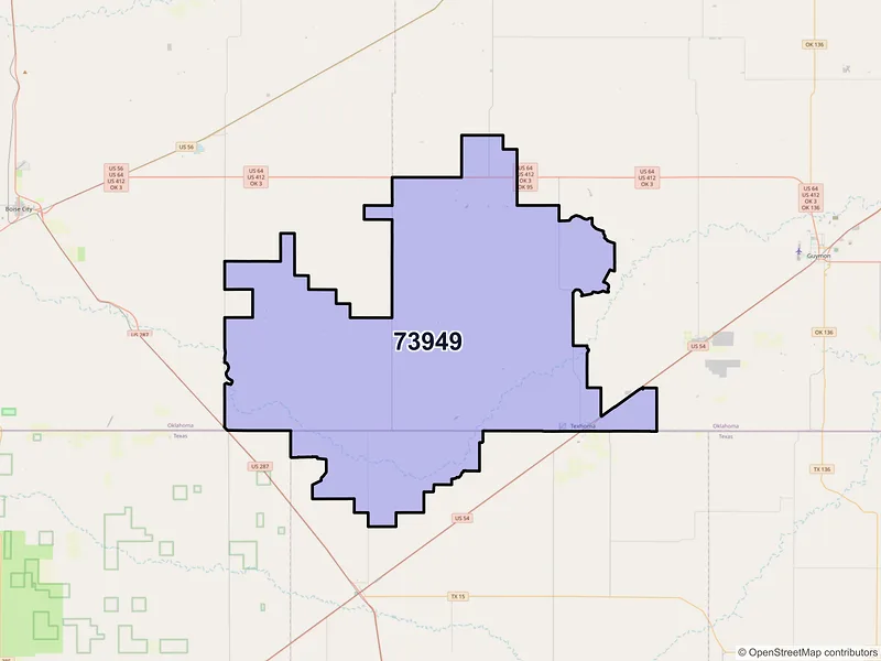 Map of ZIP Code 73949 — Texhoma, OK