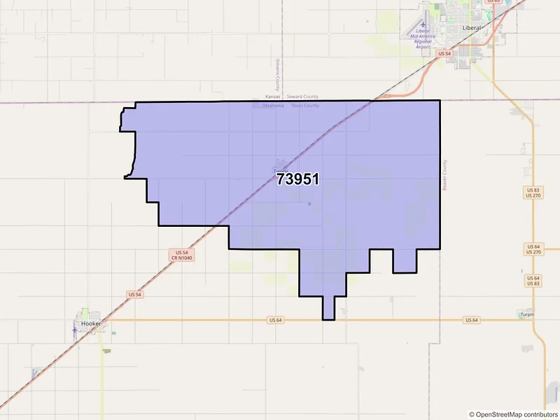 Map of ZIP Code 73951 — Tyrone, OK