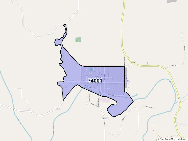 Map of Avant, Oklahoma and ZIP codes