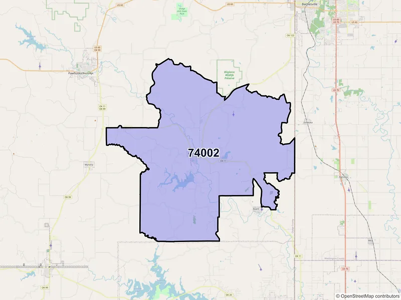 Map of Barnsdall, Oklahoma and ZIP codes