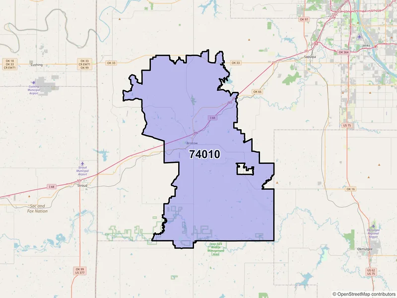 Map of ZIP Code 74010 — Bristow, OK