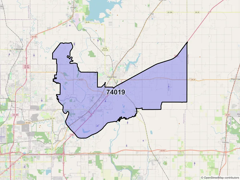 Map of ZIP Code 74019 — Claremore, OK