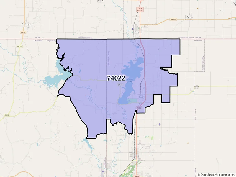 Map of ZIP Code 74022 — Copan, OK