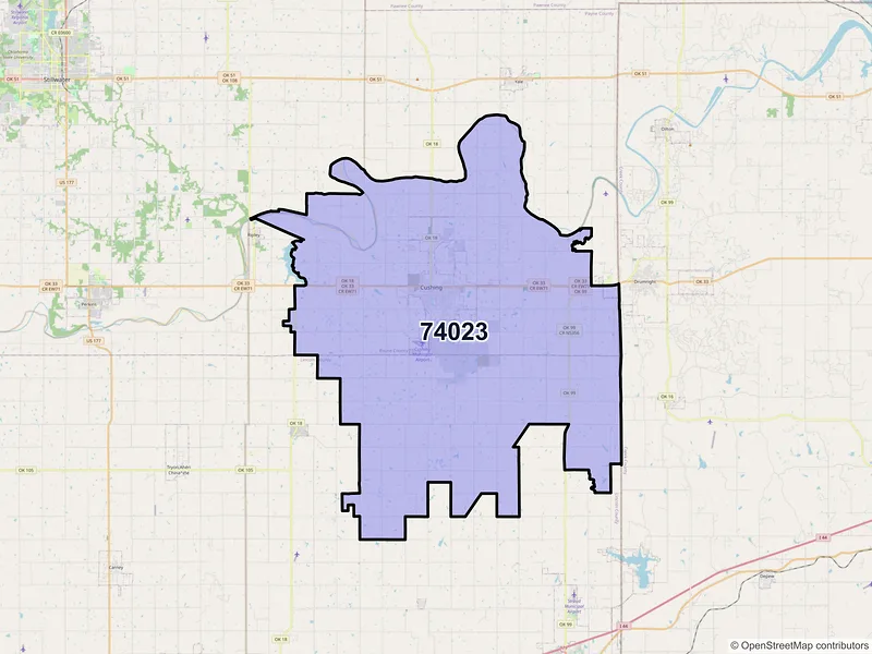 Map of ZIP Code 74023 — Cushing, OK
