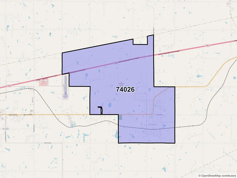 Map of Davenport, Oklahoma and ZIP codes