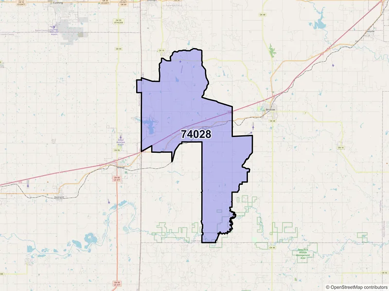 Map of ZIP Code 74028 — Depew, OK
