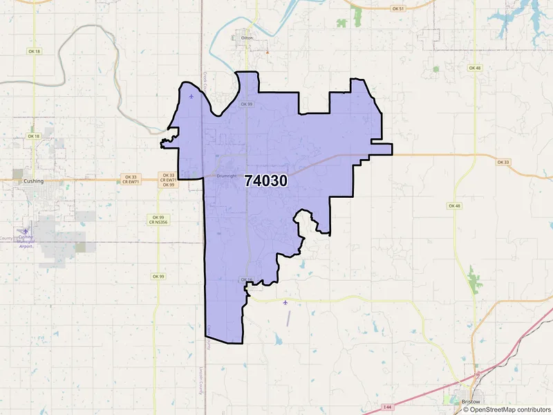 Map of ZIP Code 74030 — Drumright, OK