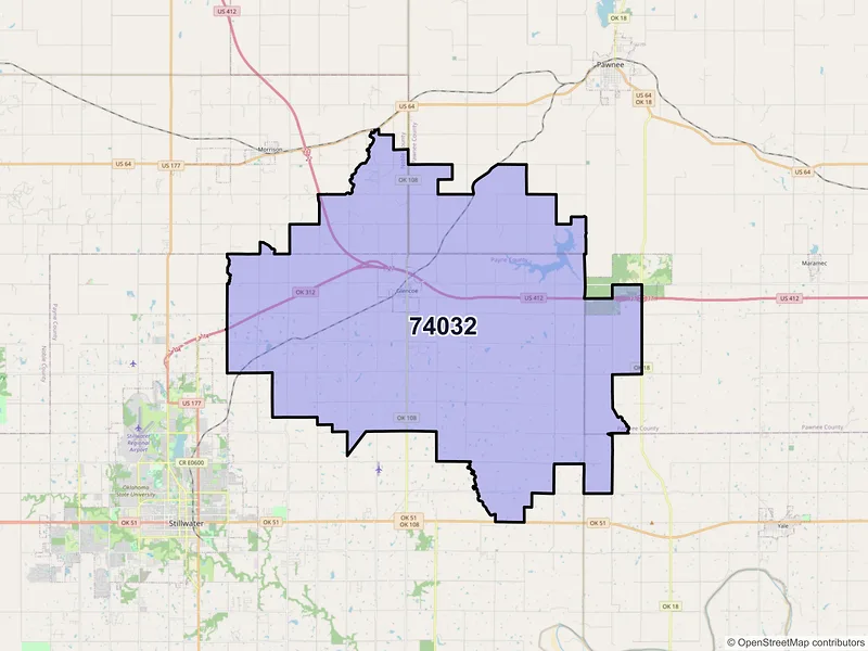 Map of ZIP Code 74032 — Glencoe, OK