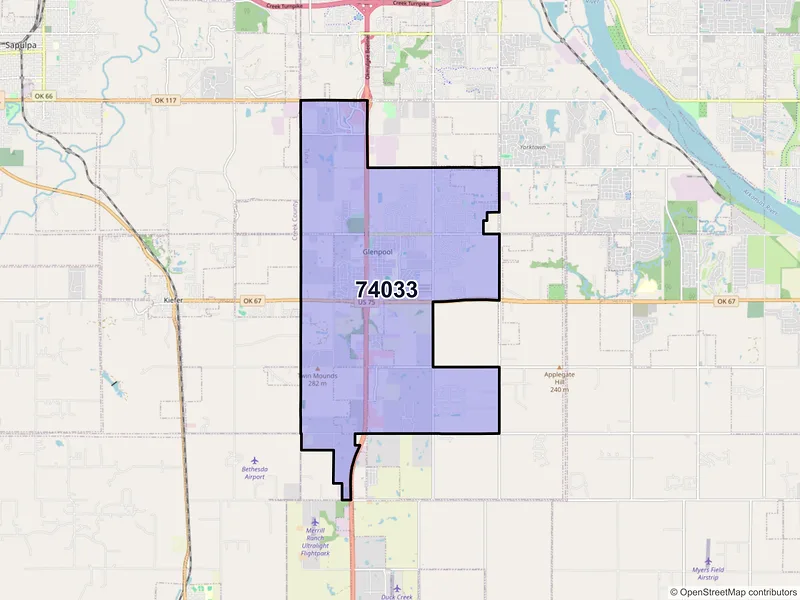 Map of Glenpool, Oklahoma and ZIP codes
