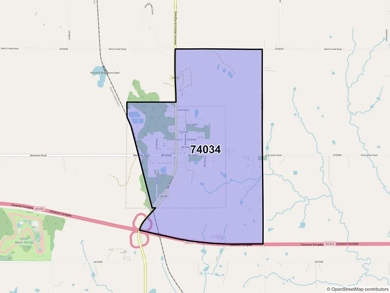 Map of Hallett, Oklahoma and ZIP codes