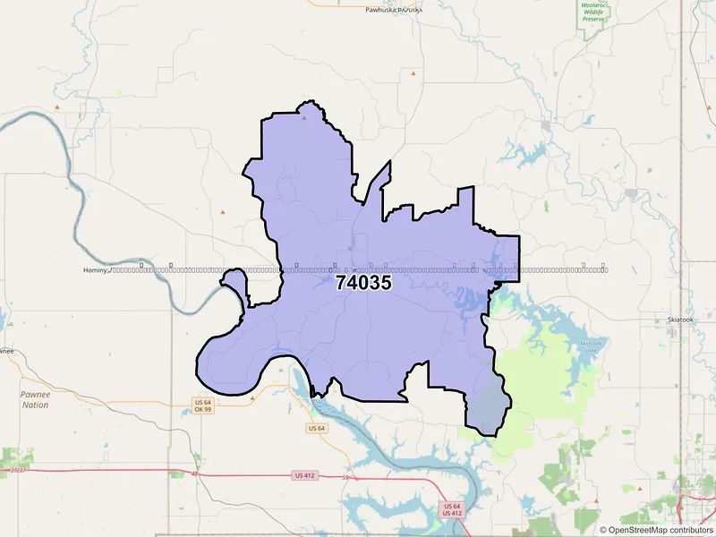 Map of ZIP Code 74035 — Hominy, OK