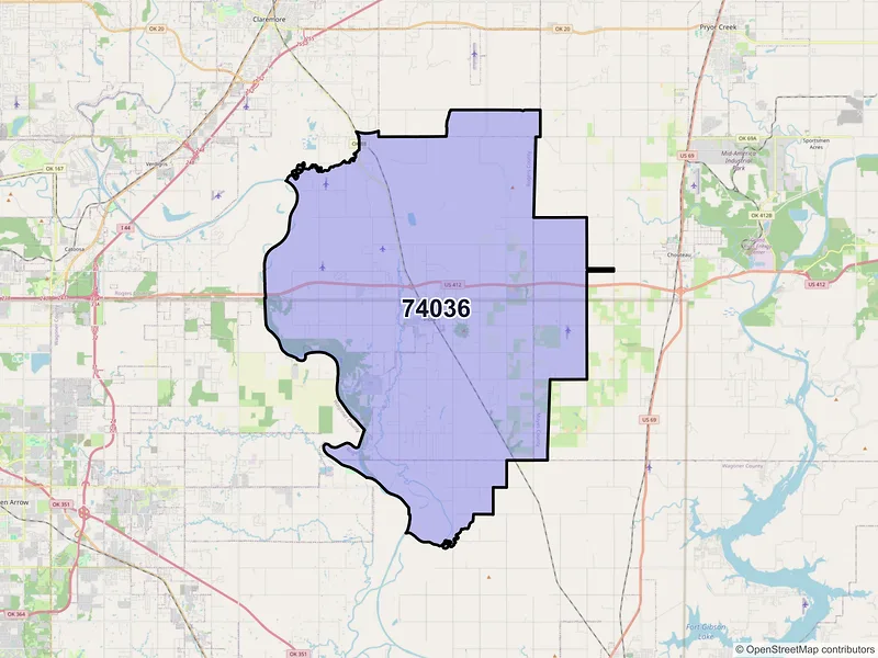 Map of ZIP Code 74036 — Inola, OK