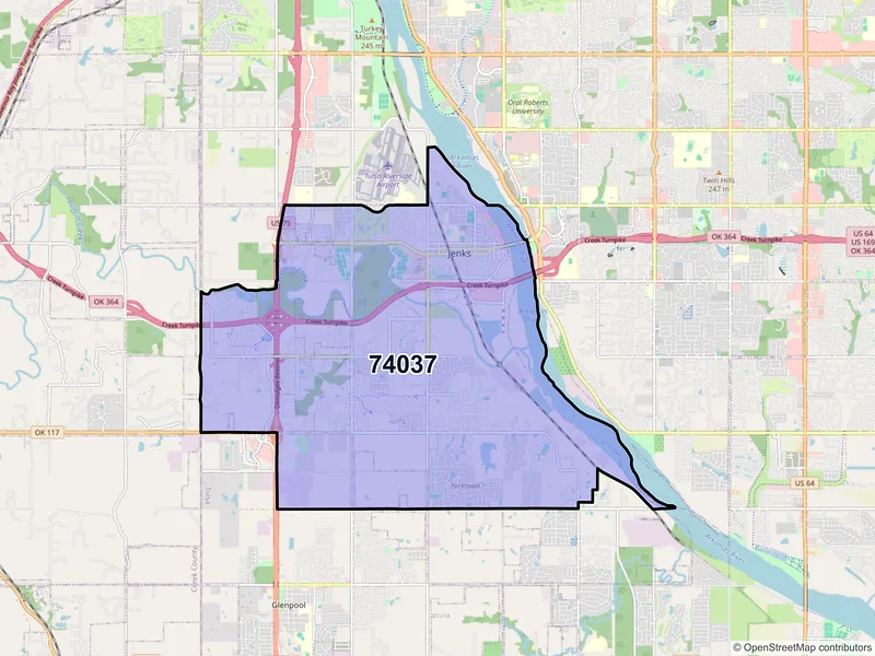 Map of ZIP Code 74037 — Jenks, OK