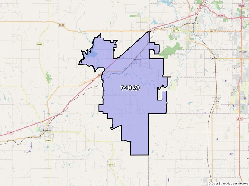 Map of ZIP Code 74039 — Kellyville, OK