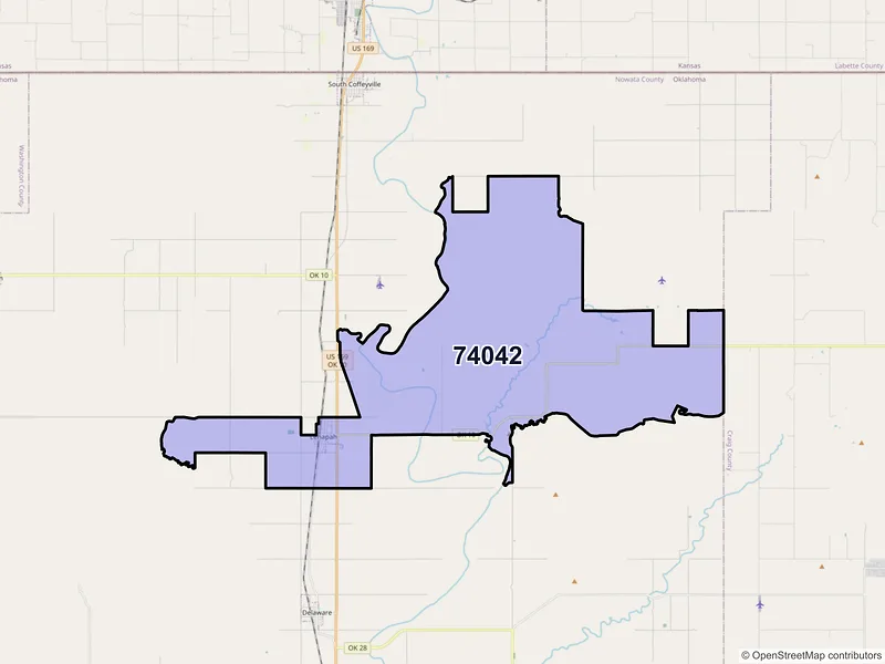 Map of ZIP Code 74042 — Lenapah, OK