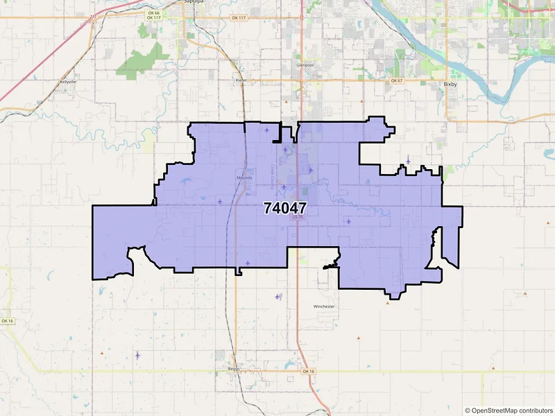 Map of ZIP Code 74047 — Mounds, OK