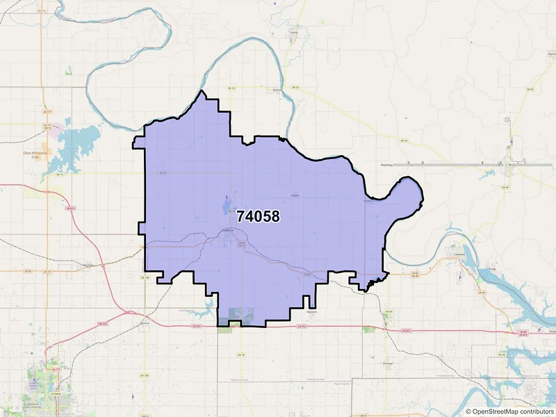 Map of ZIP Code 74058 — Pawnee, OK