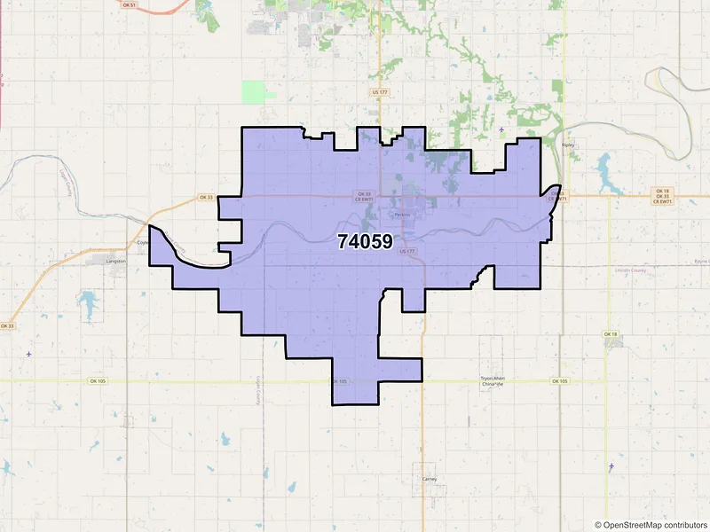 Map of ZIP Code 74059 — Perkins, OK