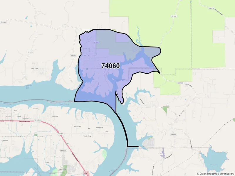 Map of ZIP Code 74060 — Prue, OK