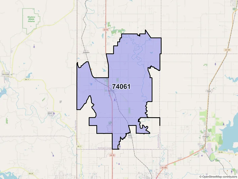 Map of ZIP Code 74061 — Ramona, OK