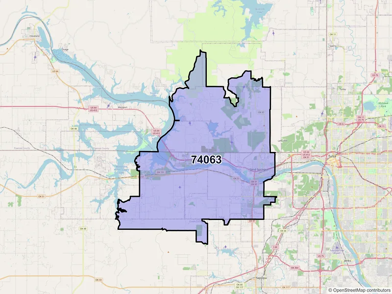 Map of ZIP Code 74063 — Sand Springs, OK