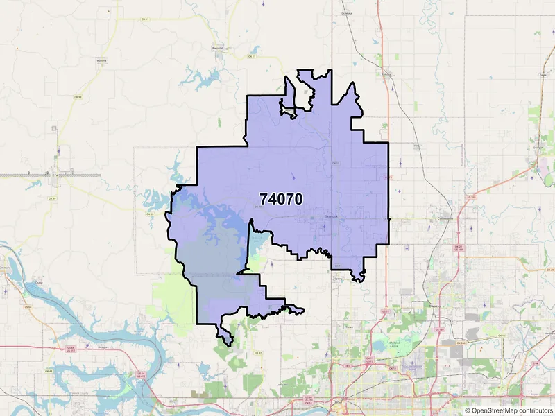Map of ZIP Code 74070 — Skiatook, OK