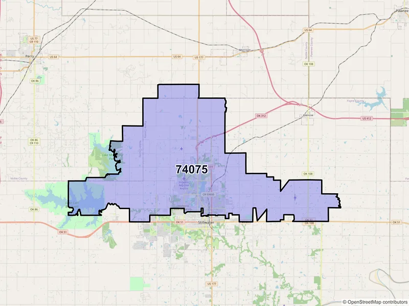 Map of ZIP Code 74075 — Stillwater, OK