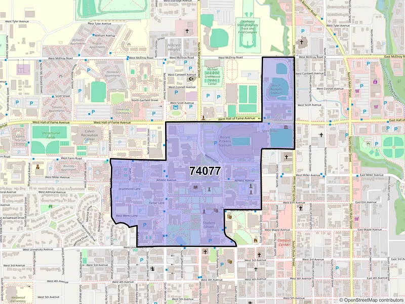 Map of ZIP Code 74077 — Stillwater, OK