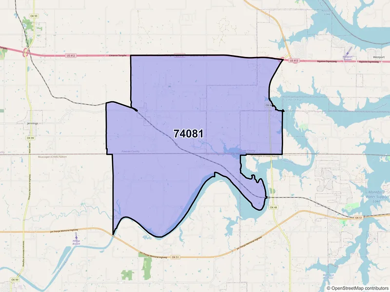 Map of Terlton, Oklahoma and ZIP codes